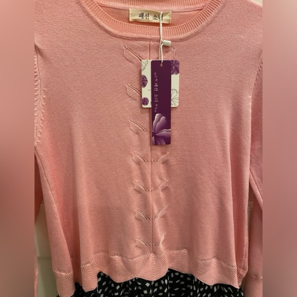 NWT KOREAN PINK SWEATER WITH GAUZY ALONG THE BOTTOM AND THIS AREA OPENS TO BACK - Picture 6 of 6